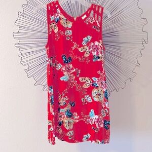 Speechless Tunic Top Floral on Red Orange Size M
